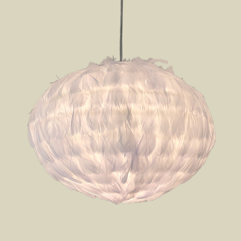 Feather Ball Bedroom Hanging Pendant Fabric 1 Bulb Modernist Ceiling Suspension Light in White Clearhalo 'Ceiling Lights' 'Modern Pendants' 'Modern' 'Pendant Lights' 'Pendants' Lighting' 702890