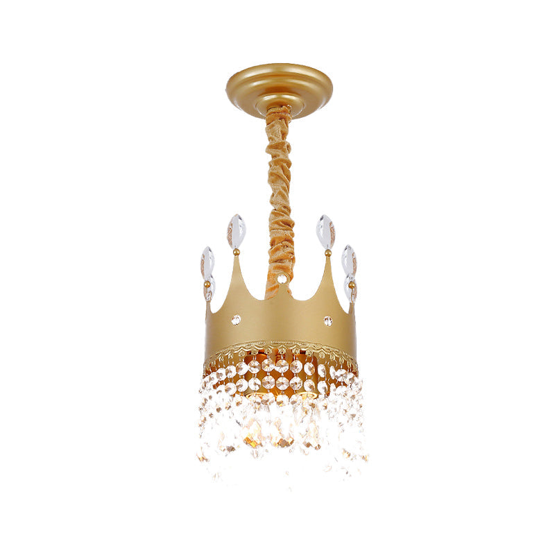 Crown Bedroom Chandelier Metallic 2/4/6 Heads Kids Pendant Light Fixture in Gold with Crystal Drop Deco Clearhalo 'Ceiling Lights' 'Chandeliers' Lighting' options 717567