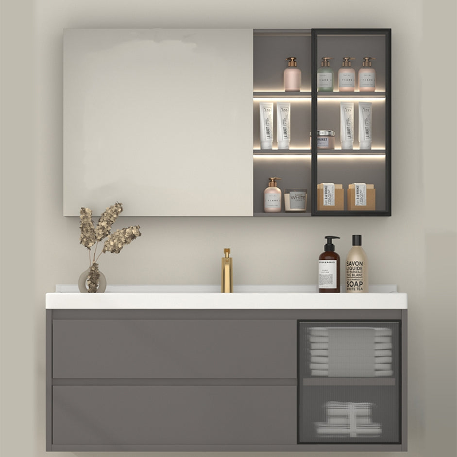 Wall Mount Gray Sink Vanity Modern Ceramic Single Rectangular Vanity Clearhalo 'Bathroom Remodel & Bathroom Fixtures' 'Bathroom Vanities' 'bathroom_vanities' 'Home Improvement' 'home_improvement' 'home_improvement_bathroom_vanities' 7244767