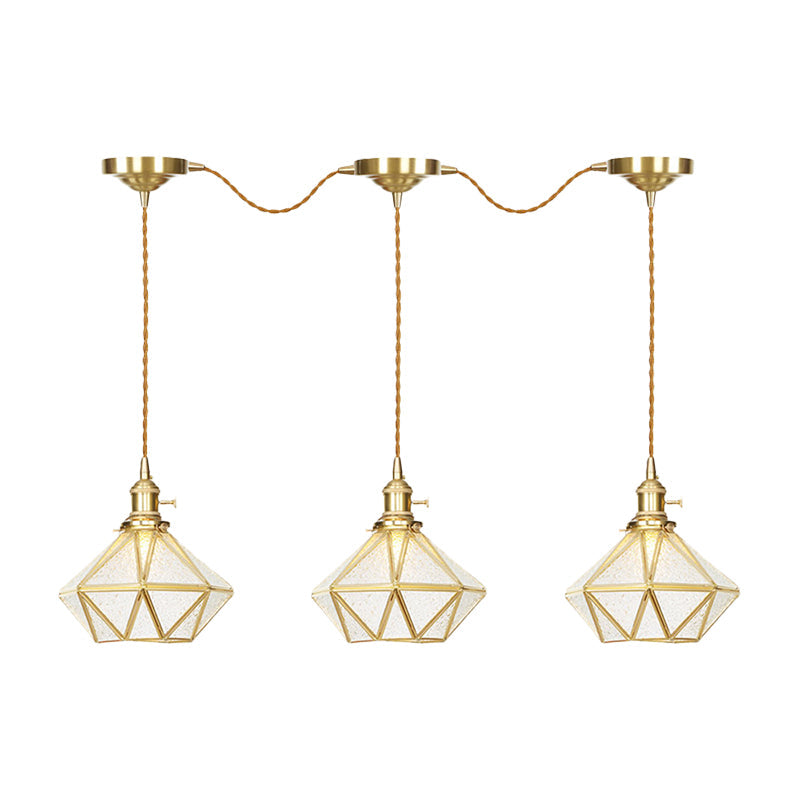 Traditional Diamond Multi Light Pendant 3/5/7-Light Clear Water Glass Suspension Lamp in Gold with Series Connection Design Clearhalo 'Ceiling Lights' 'Glass shade' 'Glass' 'Pendant Lights' 'Pendants' Lighting' 727846