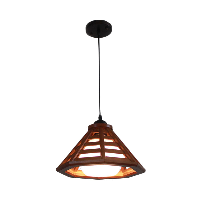 Beige/Red Brown Cone Ceiling Pendant Light Country Wood 13