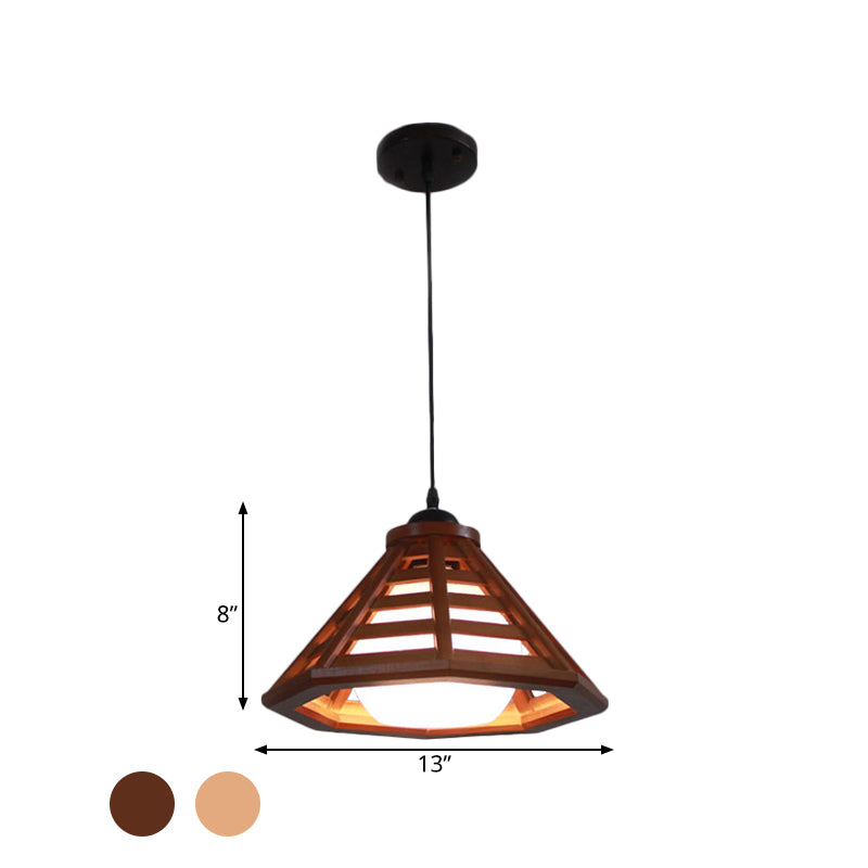 Beige/Red Brown Cone Ceiling Pendant Light Country Wood 13