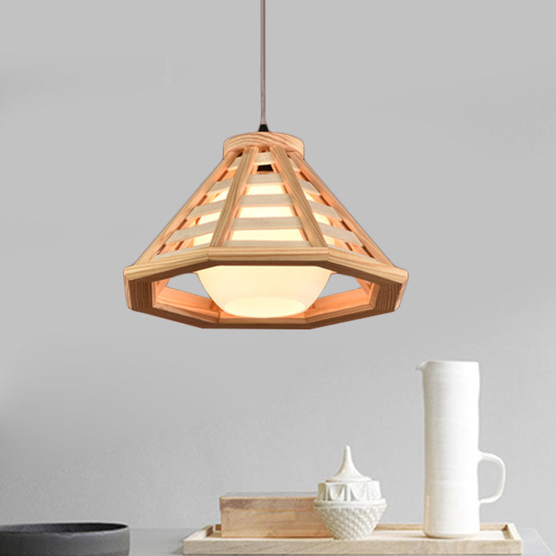 Beige/Red Brown Cone Ceiling Pendant Light Country Wood 13