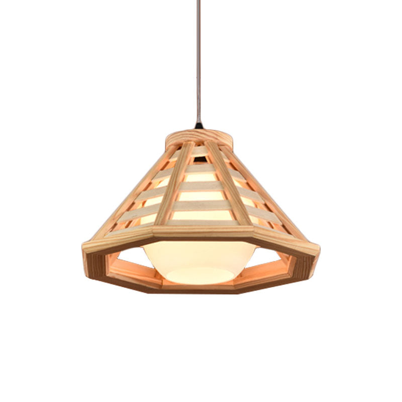 Beige/Red Brown Cone Ceiling Pendant Light Country Wood 13