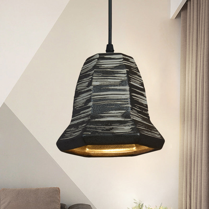 1-Head Cylinder/Urn Hanging Pendant Industrial Style Black Ceramic Suspension Light for Restaurant Black Bell Clearhalo 'Art Deco Pendants' 'Cast Iron' 'Ceiling Lights' 'Ceramic' 'Crystal' 'Industrial Pendants' 'Industrial' 'Metal' 'Middle Century Pendants' 'Pendant Lights' 'Pendants' 'Tiffany' Lighting' 728304