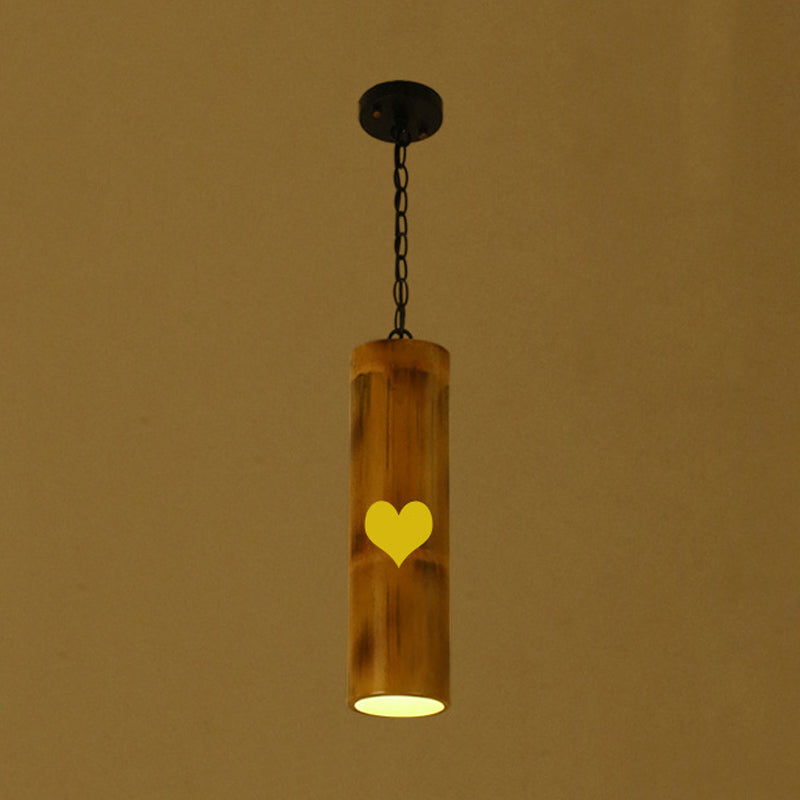 Bamboo Etched Tubular Hanging Light Kit Warehouse 1 Light Dining Room Ceiling Pendant in Brown Clearhalo 'Ceiling Lights' 'Industrial Pendants' 'Industrial' 'Middle Century Pendants' 'Pendant Lights' 'Pendants' 'Tiffany' Lighting' 728331