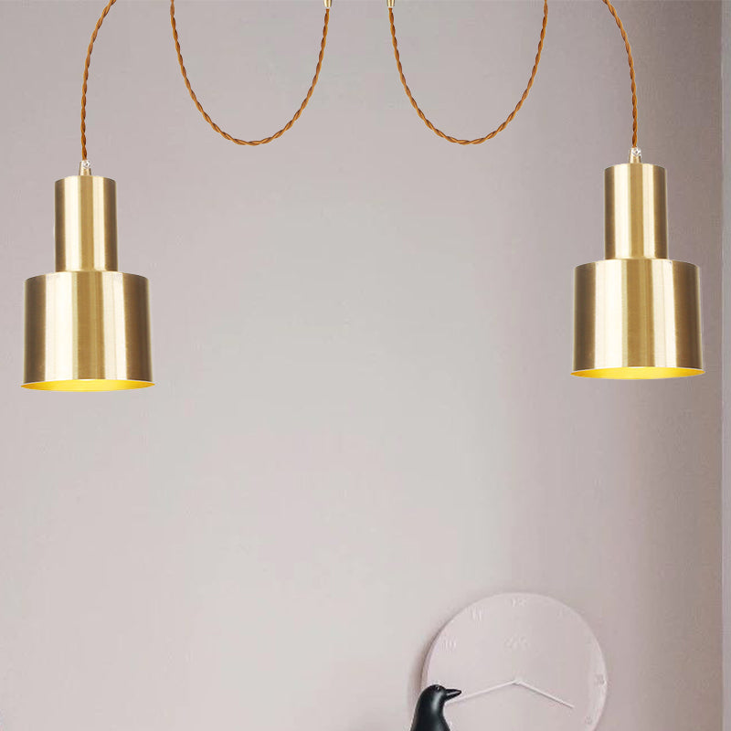 Tubular Living Room Multi Pendant Light Industrial Metal 2/3/4-Light Gold Finish Swag Ceiling Lamp 2 Gold Clearhalo 'Art Deco Pendants' 'Cast Iron' 'Ceiling Lights' 'Ceramic' 'Crystal' 'Industrial Pendants' 'Industrial' 'Metal' 'Middle Century Pendants' 'Pendant Lights' 'Pendants' 'Tiffany' Lighting' 728432