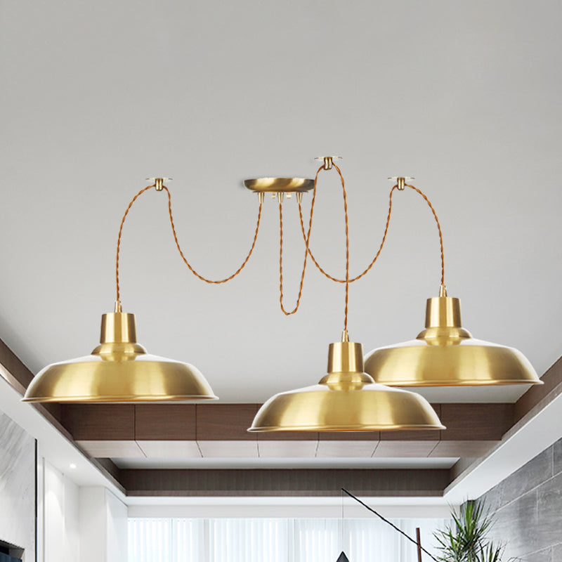 Gold Finish 2/3/4 Bulbs Multiple Lamp Pendants Industrial Metal Barn Shape Swag Hanging Light Fixture 3 Gold Clearhalo 'Art Deco Pendants' 'Cast Iron' 'Ceiling Lights' 'Ceramic' 'Crystal' 'Industrial Pendants' 'Industrial' 'Metal' 'Middle Century Pendants' 'Pendant Lights' 'Pendants' 'Tiffany' Lighting' 728523