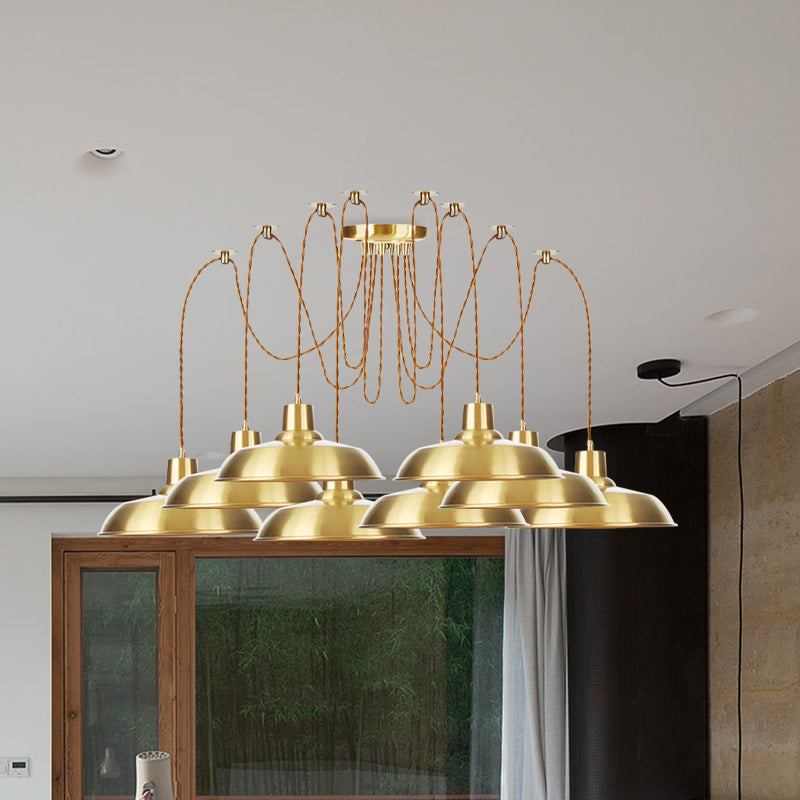 Gold Finish 2/3/4 Bulbs Multiple Lamp Pendants Industrial Metal Barn Shape Swag Hanging Light Fixture Clearhalo 'Art Deco Pendants' 'Cast Iron' 'Ceiling Lights' 'Ceramic' 'Crystal' 'Industrial Pendants' 'Industrial' 'Metal' 'Middle Century Pendants' 'Pendant Lights' 'Pendants' 'Tiffany' Lighting' 728539