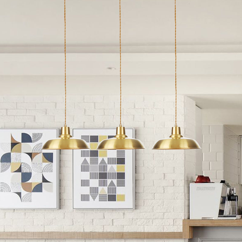 Metallic Gold Tandem Multi Light Chandelier Barn 3/5/7-Light Industrial Hanging Ceiling Lamp Clearhalo 'Art Deco Pendants' 'Cast Iron' 'Ceiling Lights' 'Ceramic' 'Crystal' 'Industrial Pendants' 'Industrial' 'Metal' 'Middle Century Pendants' 'Pendant Lights' 'Pendants' 'Tiffany' Lighting' 728544