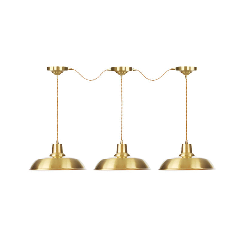 Metallic Gold Tandem Multi Light Chandelier Barn 3/5/7-Light Industrial Hanging Ceiling Lamp Clearhalo 'Art Deco Pendants' 'Cast Iron' 'Ceiling Lights' 'Ceramic' 'Crystal' 'Industrial Pendants' 'Industrial' 'Metal' 'Middle Century Pendants' 'Pendant Lights' 'Pendants' 'Tiffany' Lighting' 728546