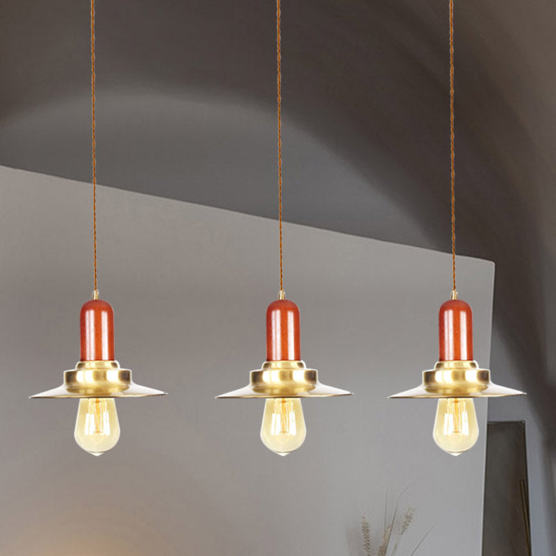 Gold Finish 3/5/7 Bulbs Multiple Hanging Light Industrial Metallic Flat Tandem Ceiling Pendant Lamp 3 Gold Clearhalo 'Art Deco Pendants' 'Cast Iron' 'Ceiling Lights' 'Ceramic' 'Crystal' 'Industrial Pendants' 'Industrial' 'Metal' 'Middle Century Pendants' 'Pendant Lights' 'Pendants' 'Tiffany' Lighting' 728583