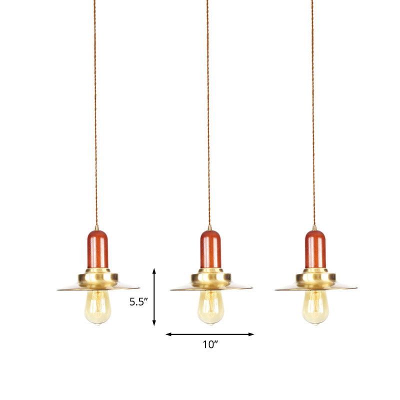 Gold Finish 3/5/7 Bulbs Multiple Hanging Light Industrial Metallic Flat Tandem Ceiling Pendant Lamp Clearhalo 'Art Deco Pendants' 'Cast Iron' 'Ceiling Lights' 'Ceramic' 'Crystal' 'Industrial Pendants' 'Industrial' 'Metal' 'Middle Century Pendants' 'Pendant Lights' 'Pendants' 'Tiffany' Lighting' 728587