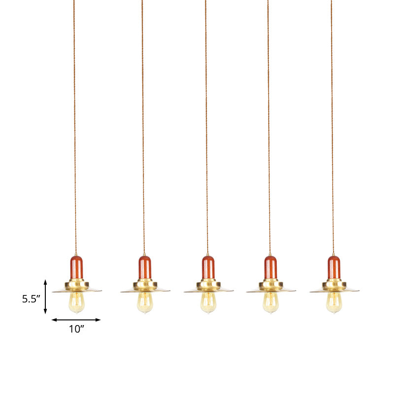 Gold Finish 3/5/7 Bulbs Multiple Hanging Light Industrial Metallic Flat Tandem Ceiling Pendant Lamp Clearhalo 'Art Deco Pendants' 'Cast Iron' 'Ceiling Lights' 'Ceramic' 'Crystal' 'Industrial Pendants' 'Industrial' 'Metal' 'Middle Century Pendants' 'Pendant Lights' 'Pendants' 'Tiffany' Lighting' 728592