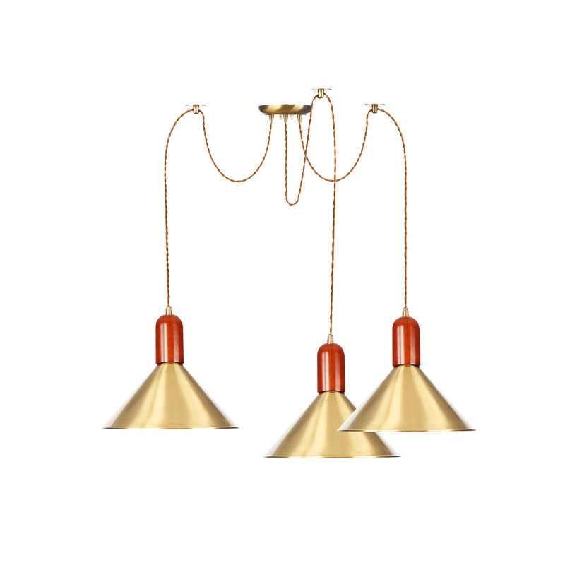 2/4/3 Heads Cone Multi Pendant Chandelier Industrial-Style Gold Finish Metal Swag Hanging Light Kit Clearhalo 'Art Deco Pendants' 'Cast Iron' 'Ceiling Lights' 'Ceramic' 'Crystal' 'Industrial Pendants' 'Industrial' 'Metal' 'Middle Century Pendants' 'Pendant Lights' 'Pendants' 'Tiffany' Lighting' 728617