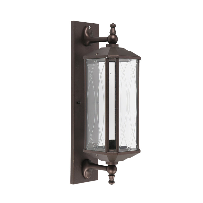 1 Bulb Rectangle Sconce Lighting Farmhouse Dark Coffee Clear Glass Wall Mount Lamp for Gate Clearhalo 'Wall Lamps & Sconces' 'Wall Lights' Lighting' 728653