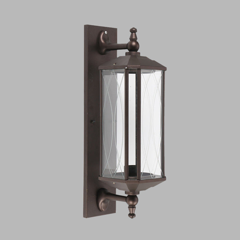 1 Bulb Rectangle Sconce Lighting Farmhouse Dark Coffee Clear Glass Wall Mount Lamp for Gate Clearhalo 'Wall Lamps & Sconces' 'Wall Lights' Lighting' 728654
