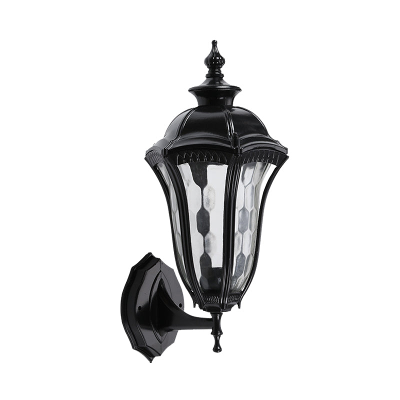 Urn Outdoor Wall Mount Lighting Rustic Clear Dimpled Glass 1 Bulb Black Wall Lamp Fixture Clearhalo 'Wall Lamps & Sconces' 'Wall Lights' Lighting' 728890