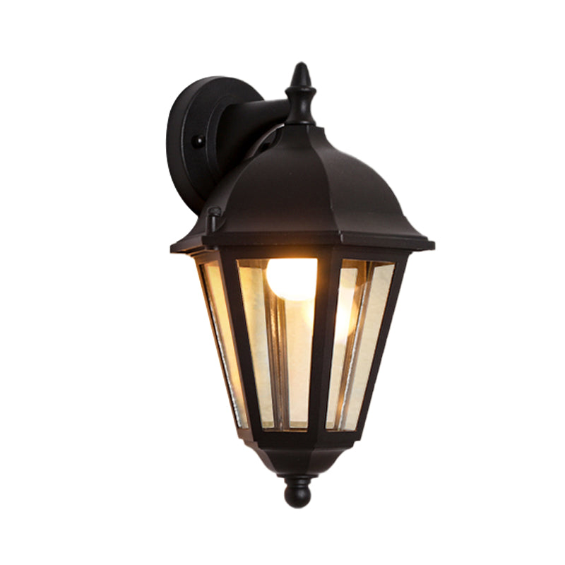 Urn Outdoor Wall Mount Lighting Farmhouse Clear Glass 1-Light Black Surface Wall Sconce Clearhalo 'Wall Lamps & Sconces' 'Wall Lights' Lighting' 729058