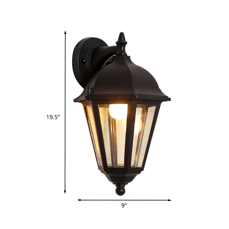 Urn Outdoor Wall Mount Lighting Farmhouse Clear Glass 1-Light Black Surface Wall Sconce Clearhalo 'Wall Lamps & Sconces' 'Wall Lights' Lighting' 729059