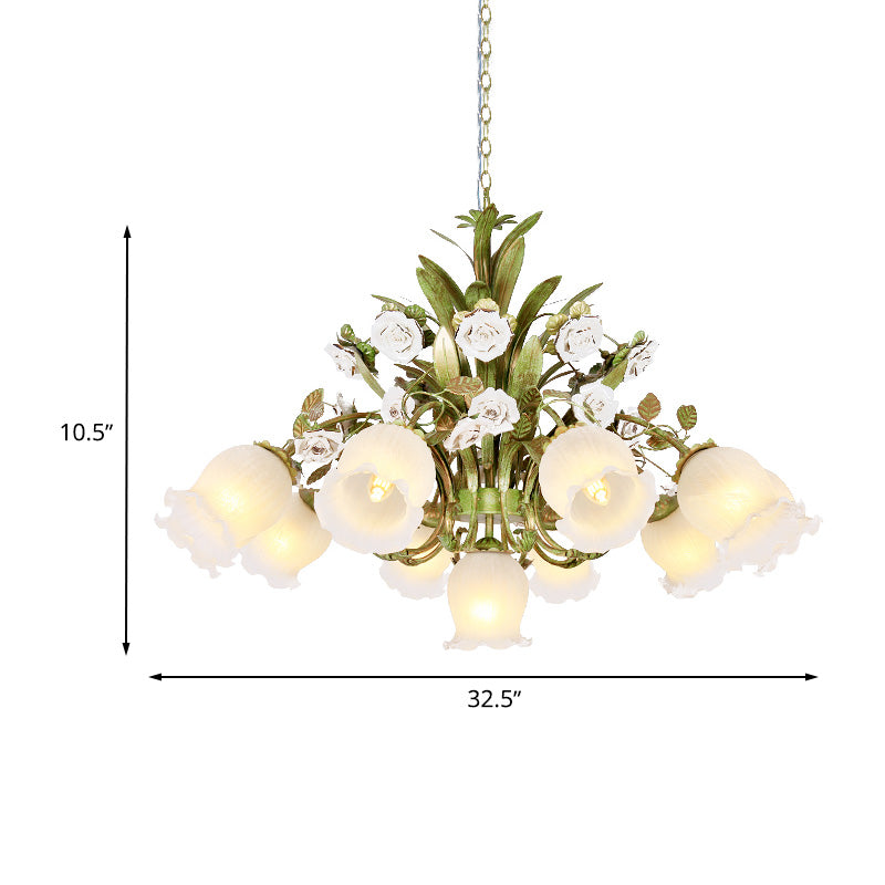 Green 4/7/9-Light Ceiling Chandelier Pastoral Style Milk Glass Floral Drop Pendant for Dining Room Clearhalo 'Ceiling Lights' 'Pendant Lights' 'Pendants' Lighting' 729383