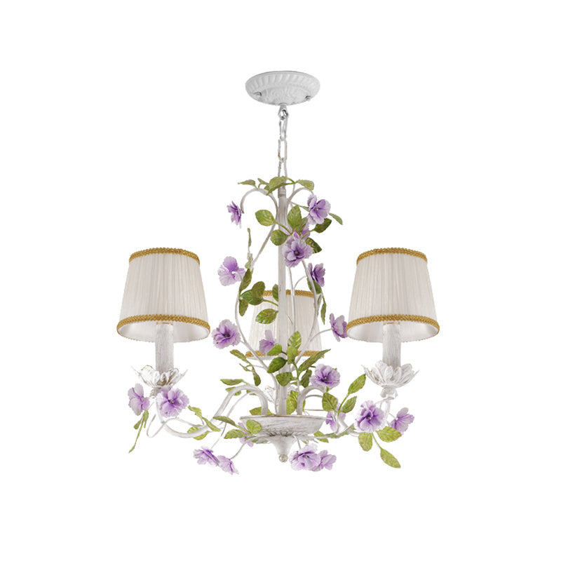 Bucket Fabric Chandelier Lighting Fixture Korean Flower 3/6/8 Bulbs Bedroom Suspension Pendant in White Clearhalo 'Ceiling Lights' 'Chandeliers' Lighting' options 729644