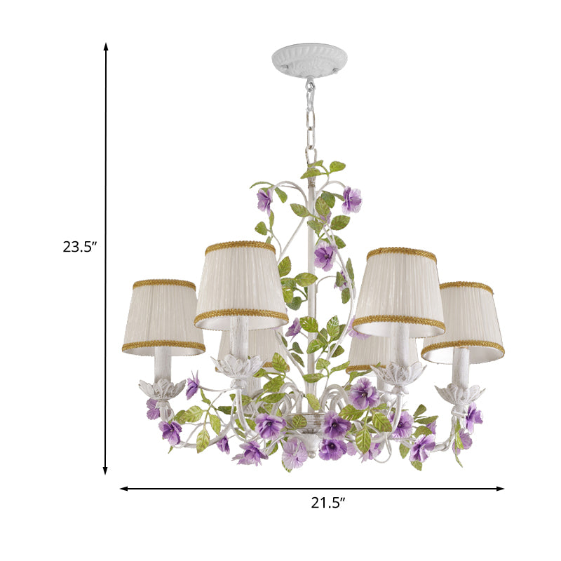 Bucket Fabric Chandelier Lighting Fixture Korean Flower 3/6/8 Bulbs Bedroom Suspension Pendant in White Clearhalo 'Ceiling Lights' 'Chandeliers' Lighting' options 729650