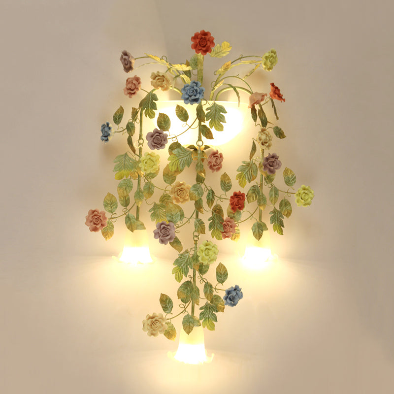 White Glass Colored Flower Sconce Pastoral Style 5 Lights Bedroom Wall Mounted Light Fixture Clearhalo 'Wall Lamps & Sconces' 'Wall Lights' Lighting' 729824