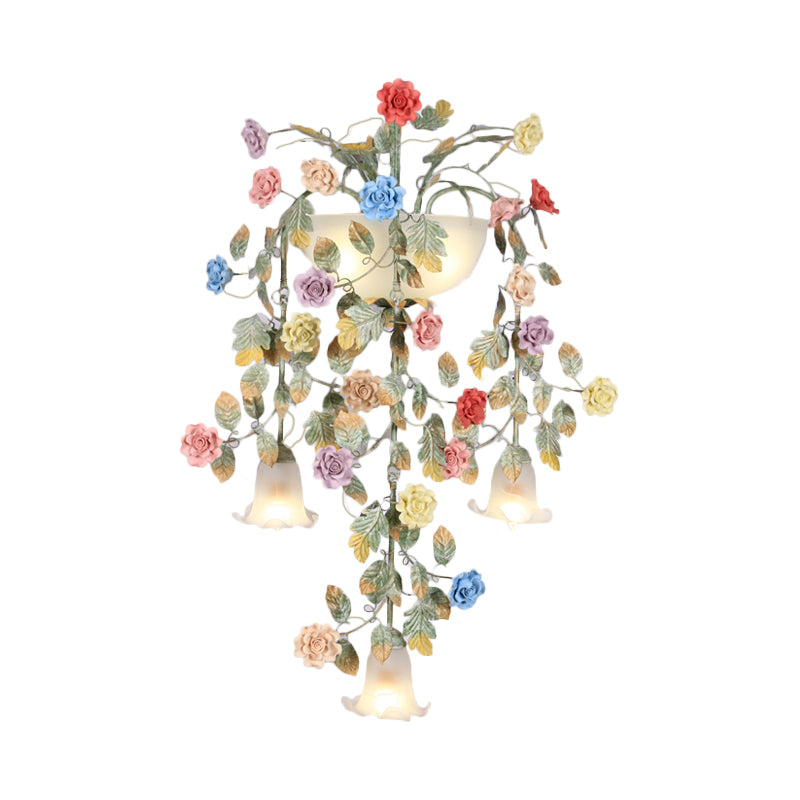 White Glass Colored Flower Sconce Pastoral Style 5 Lights Bedroom Wall Mounted Light Fixture Clearhalo 'Wall Lamps & Sconces' 'Wall Lights' Lighting' 729825