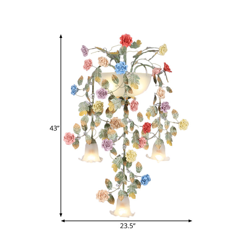 White Glass Colored Flower Sconce Pastoral Style 5 Lights Bedroom Wall Mounted Light Fixture Clearhalo 'Wall Lamps & Sconces' 'Wall Lights' Lighting' 729826