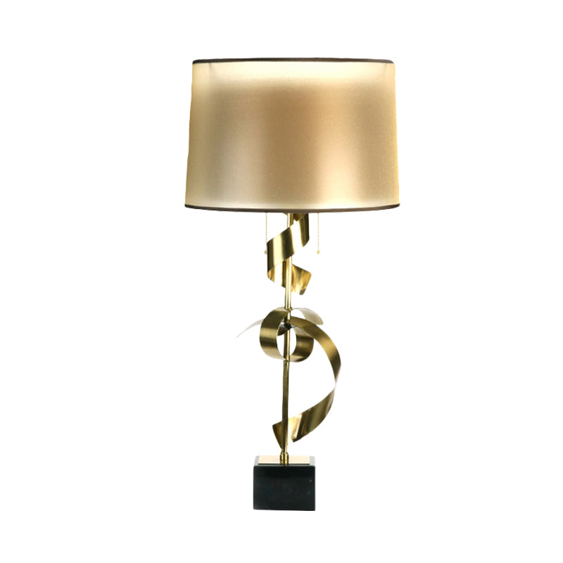 Metal Silk Ribbon Desk Light Contemporary 1-Light Gold Fabric Night Table Lamp with Pull Chain Clearhalo 'Lamps' 'Table Lamps' Lighting' 729940