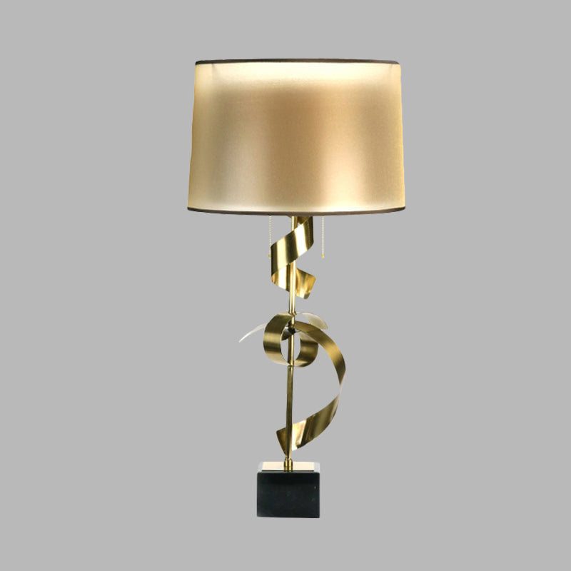 Metal Silk Ribbon Desk Light Contemporary 1-Light Gold Fabric Night Table Lamp with Pull Chain Clearhalo 'Lamps' 'Table Lamps' Lighting' 729941