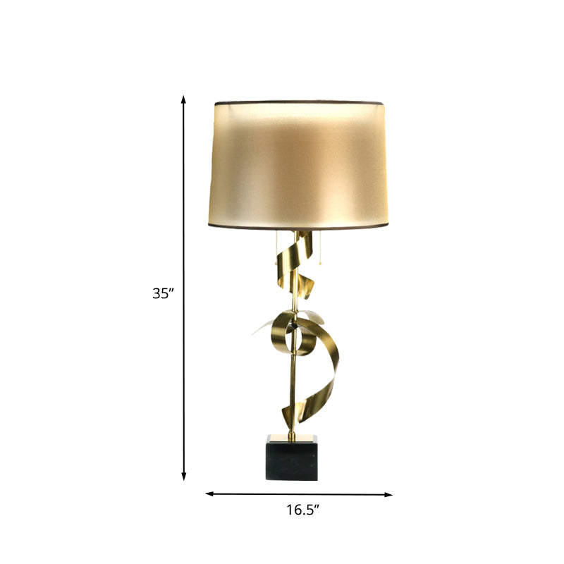 Metal Silk Ribbon Desk Light Contemporary 1-Light Gold Fabric Night Table Lamp with Pull Chain Clearhalo 'Lamps' 'Table Lamps' Lighting' 729942