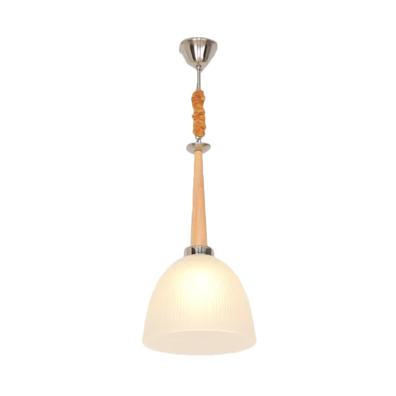 Simple 1-Head Ceiling Light Beige Dome Hanging Pendant Lamp with White Prismatic Glass Shade, 11.5