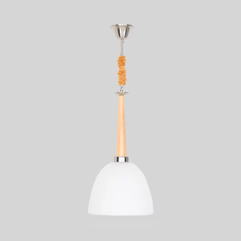 Simple 1-Head Ceiling Light Beige Dome Hanging Pendant Lamp with White Prismatic Glass Shade, 11.5