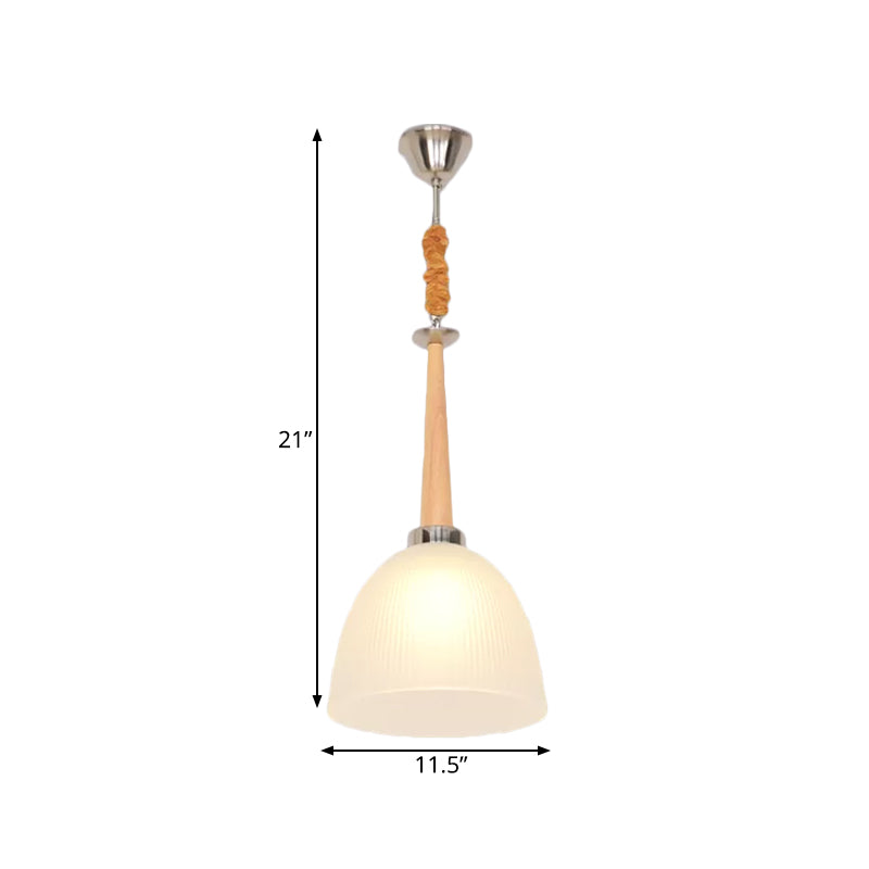 Simple 1-Head Ceiling Light Beige Dome Hanging Pendant Lamp with White Prismatic Glass Shade, 11.5