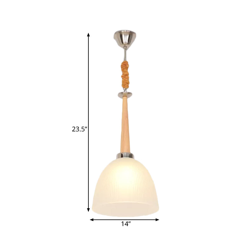 Simple 1-Head Ceiling Light Beige Dome Hanging Pendant Lamp with White Prismatic Glass Shade, 11.5