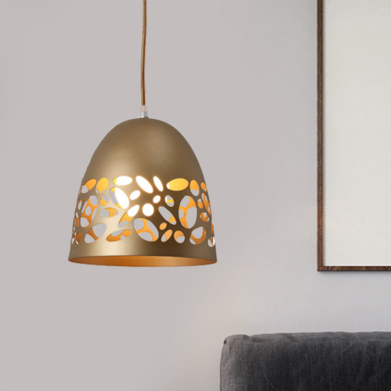 Domed Metal Ceiling Light Post Modern 1-Bulb Gold Finish Pendant with Hollow Out Design Gold Clearhalo 'Ceiling Lights' 'Modern Pendants' 'Modern' 'Pendant Lights' 'Pendants' Lighting' 730009