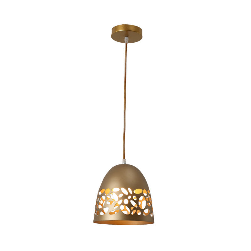 Domed Metal Ceiling Light Post Modern 1-Bulb Gold Finish Pendant with Hollow Out Design Clearhalo 'Ceiling Lights' 'Modern Pendants' 'Modern' 'Pendant Lights' 'Pendants' Lighting' 730011