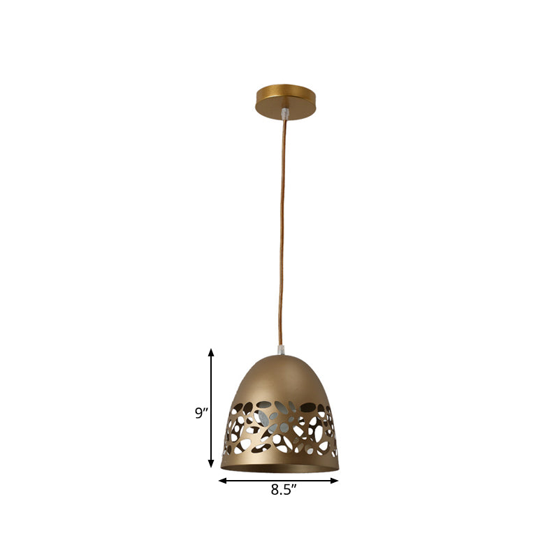 Domed Metal Ceiling Light Post Modern 1-Bulb Gold Finish Pendant with Hollow Out Design Clearhalo 'Ceiling Lights' 'Modern Pendants' 'Modern' 'Pendant Lights' 'Pendants' Lighting' 730013