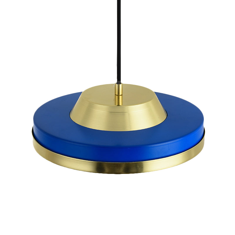 Flying Saucer Pendant Lighting Modernist Metal 1 Head Bedroom LED Ceiling Hang Fixture in Blue and Brass Clearhalo 'Ceiling Lights' 'Modern Pendants' 'Modern' 'Pendant Lights' 'Pendants' Lighting' 730023