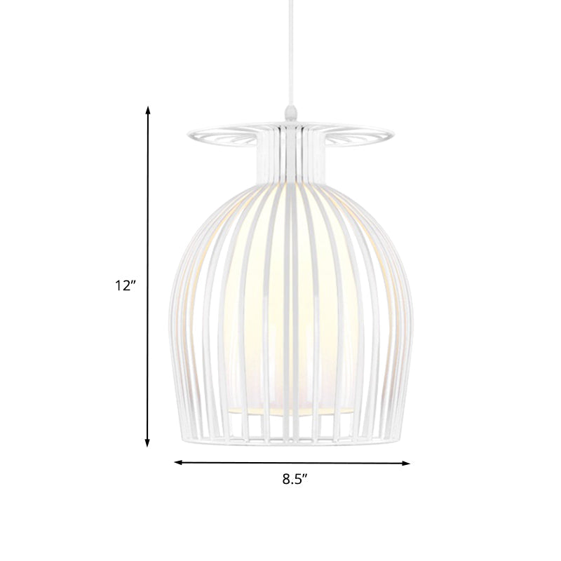 Iron Cup Cage Down Lighting Modern 1 Light Hanging Pendant in White with Opal Glass Shade for Restaurant Clearhalo 'Ceiling Lights' 'Close To Ceiling Lights' 'Glass shade' 'Glass' 'Modern Pendants' 'Modern' 'Pendant Lights' 'Pendants' Lighting' 730306