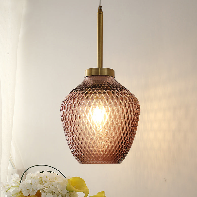 Burgundy Glass Strawberry Pendant Contemporary 1-Light Ceiling Hang Fixture in Brass Burgundy Clearhalo 'Ceiling Lights' 'Modern Pendants' 'Modern' 'Pendant Lights' 'Pendants' Lighting' 730442