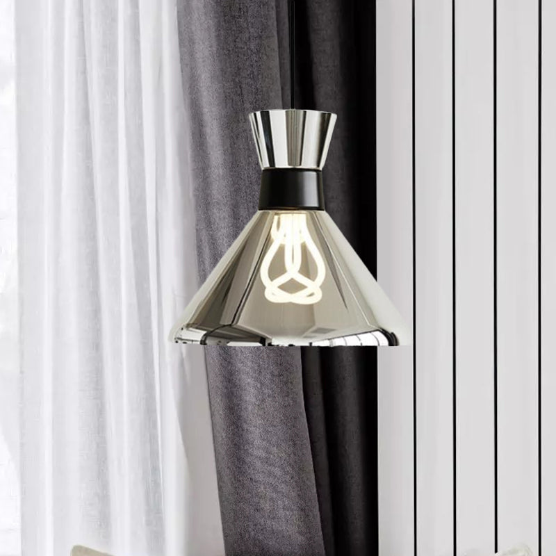 1 Head Bedroom Suspension Lamp Minimalist Chrome Hanging Light with Conical Clear Glass Shade Clearhalo 'Ceiling Lights' 'Glass shade' 'Glass' 'Modern Pendants' 'Modern' 'Pendant Lights' 'Pendants' Lighting' 730448