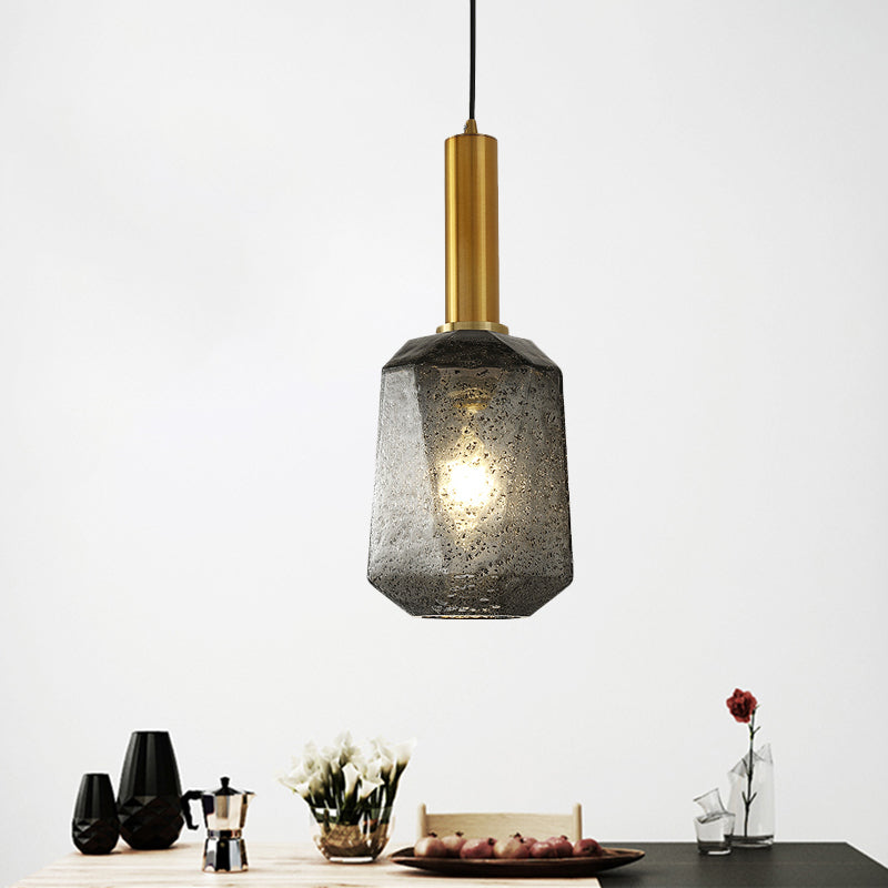 Faceted Bedside Pendant Lighting Smoke Gray Glass 1 Light Industrial Hanging Ceiling Lamp in Brass Smoke Gray Clearhalo 'Ceiling Lights' 'Modern Pendants' 'Modern' 'Pendant Lights' 'Pendants' Lighting' 730457