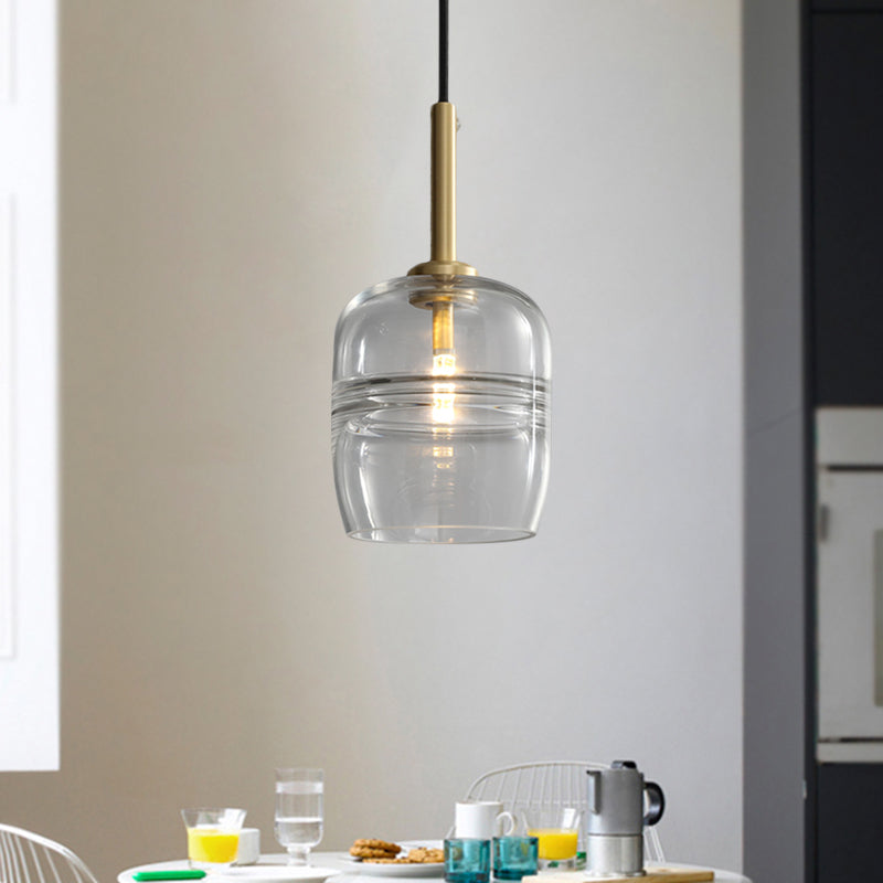 Ruffle Pendant Lighting Minimalism Clear/Smoke Gray Glass 1-Light Bedside Hanging Lamp Fixture in Brass Clearhalo 'Ceiling Lights' 'Close To Ceiling Lights' 'Glass shade' 'Glass' 'Modern Pendants' 'Modern' 'Pendant Lights' 'Pendants' Lighting' 730463