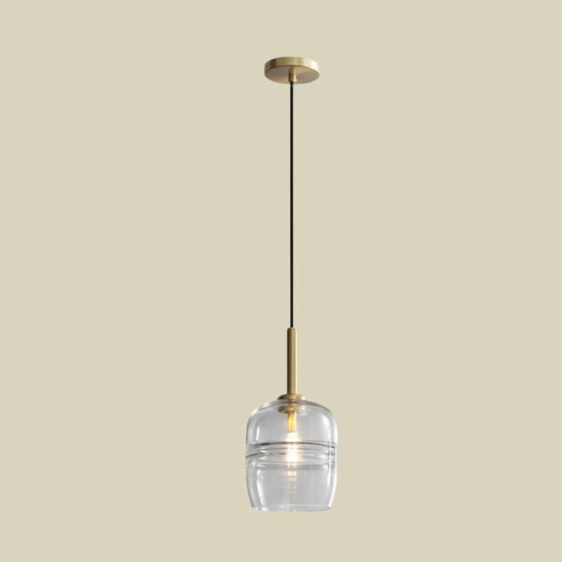 Ruffle Pendant Lighting Minimalism Clear/Smoke Gray Glass 1-Light Bedside Hanging Lamp Fixture in Brass Clearhalo 'Ceiling Lights' 'Close To Ceiling Lights' 'Glass shade' 'Glass' 'Modern Pendants' 'Modern' 'Pendant Lights' 'Pendants' Lighting' 730465