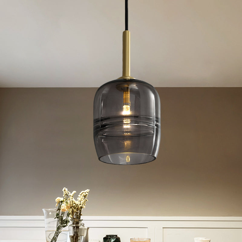 Ruffle Pendant Lighting Minimalism Clear/Smoke Gray Glass 1-Light Bedside Hanging Lamp Fixture in Brass Smoke Gray Clearhalo 'Ceiling Lights' 'Close To Ceiling Lights' 'Glass shade' 'Glass' 'Modern Pendants' 'Modern' 'Pendant Lights' 'Pendants' Lighting' 730467