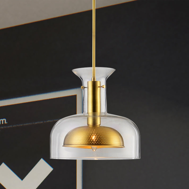 Pot Suspension Pendant Light Simplicity Clear/Smoke Gray Glass 1 Bulb Kitchen LED Ceiling Lamp Clear Clearhalo 'Ceiling Lights' 'Close To Ceiling Lights' 'Glass shade' 'Glass' 'Modern Pendants' 'Modern' 'Pendant Lights' 'Pendants' Lighting' 730480