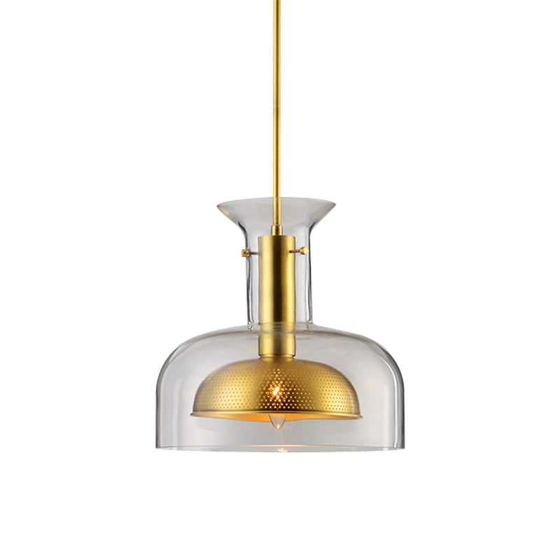 Pot Suspension Pendant Light Simplicity Clear/Smoke Gray Glass 1 Bulb Kitchen LED Ceiling Lamp Clearhalo 'Ceiling Lights' 'Close To Ceiling Lights' 'Glass shade' 'Glass' 'Modern Pendants' 'Modern' 'Pendant Lights' 'Pendants' Lighting' 730483